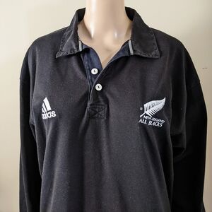 Vintage Adidas Official New Zealand All Blacks Black Rugby Polo Shirt, Men's XL